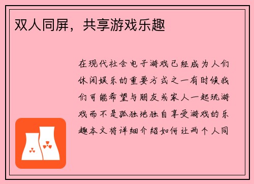 双人同屏，共享游戏乐趣